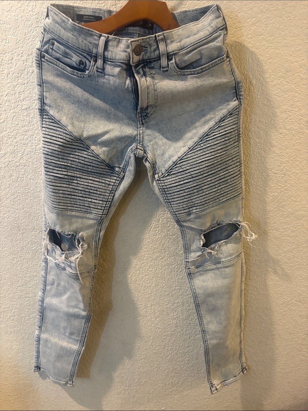Hollister Light Blue Distressed Skinny Biker Jeans